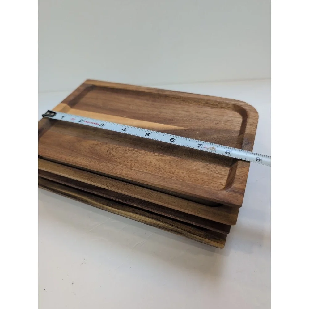 Set Of 4 Acacia Wood Snack, Charcuterie Individual Trays